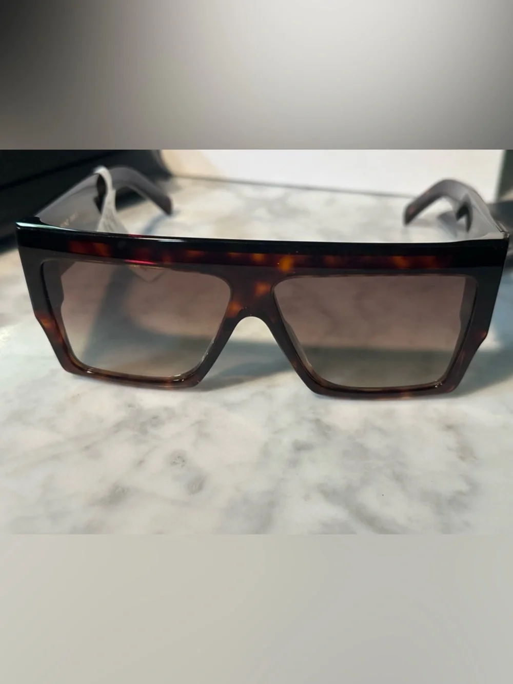 CELINE CL400921 60mm Oversized Square Unisex Sunglasses NWT Dark Havana 52F